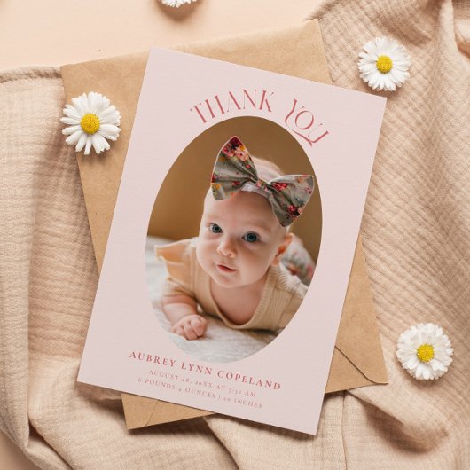 Faire-part Élégant Merci Oval rose bébé photo