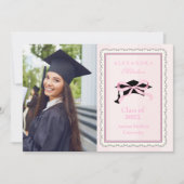 Faire-part Élégant mignon Photo Coquette Rose Bow Graduation (Devant)