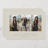 Faire-part Élégant minimal Beige Triple Photo Graduation (Devant / Derrière)
