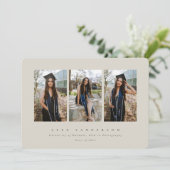 Faire-part Élégant minimal Beige Triple Photo Graduation (Debout devant)