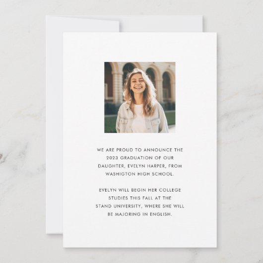Faire-part Élégant minimum Script College 2 Diplôme photo (Dos)