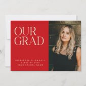Faire-part Elegant Modern Photo Red White Simple Graduation (Devant)