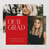 Faire-part Elegant Modern Photo Red White Simple Graduation (Devant / Derrière)