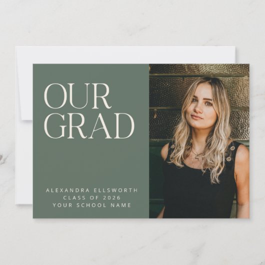 Faire-part Elégant Moderne 2 Photo Dark Sage Simple Graduatio (Devant)