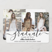 Faire-part Elégant Moderne 4 Photo Collage Script Graduation (Devant / Derrière)