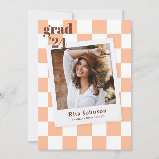 Faire-part Élégant Moderne À damiers Photo Graduation (Devant)