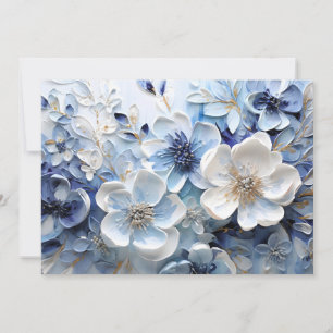 Faire-part Élégant Moderne Botanique Florale Bleu Blanc