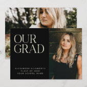 Faire-part Élégant moderne Deux Photo Noir Simple Graduation (Devant / Derrière)