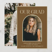 Faire-part Elégant moderne deux photos Brown Arc Graduation (Devant / Derrière)