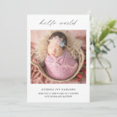 Faire-part Élégant moderne Hello World Photo Simple Birth (Debout devant)