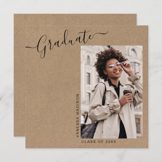 Faire-part Élégant moderne minimal Kraft 1 photo | Graduation (Devant / Derrière)