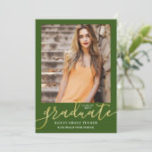 Faire-part Élégant moderne vert foncé photo graduation (Debout devant)