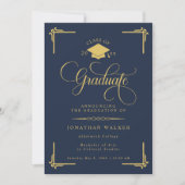 Faire-part Elegant Navy Blue Gold College Graduation (Devant)