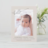 Faire-part Elegant Neutral Beige Minimalist Hello Photo Birth (Debout devant)