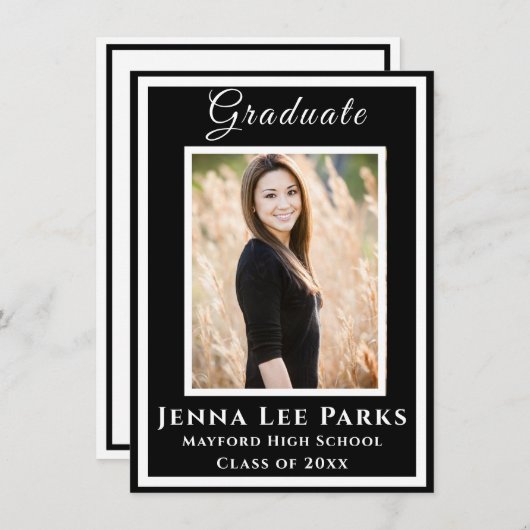Faire-part Elégant noir Cravate photo diplôme (Devant / Derrière)