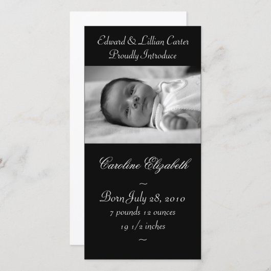 Faire-part Élégant Noir et Blanc bébé Annouement de naissance (Devant / Derrière)