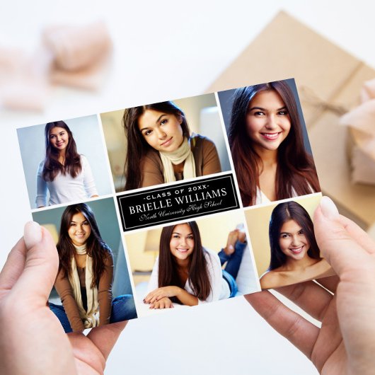 Faire-part Élégant noir et blanc Graduation Photo Collage