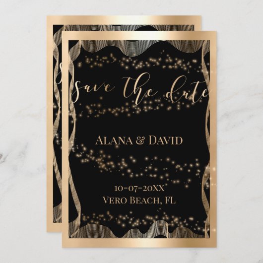 Faire-part Élégant noir et cuivre Mariage moderne (Devant / Derrière)