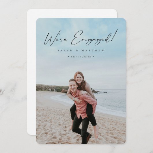 Faire-part Elégant noir main écrite Script Fiançailles photo (Devant / Derrière)