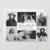 Faire-part Élégant noir Script 6 photo Collage Graduation (Devant)