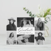 Faire-part Élégant noir Script 6 photo Collage Graduation (Debout devant)