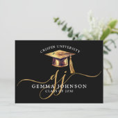 Faire-part Élégant Nom de graduation Or Monogramme Noir (Debout devant)