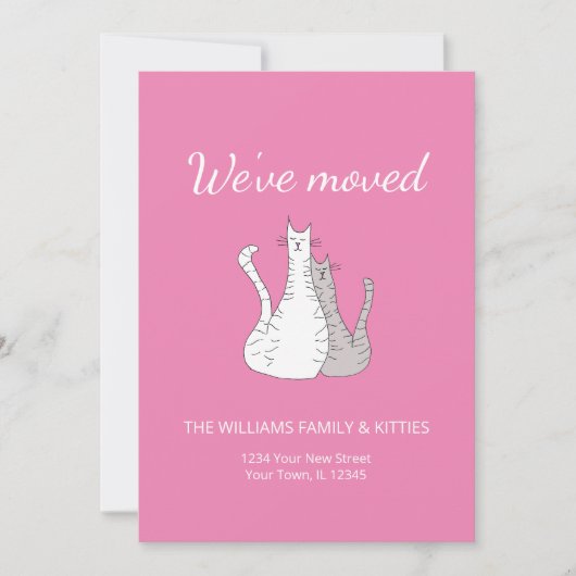 Faire-part Élégant Nous avons Déplacé Chats Déménageant Rose  (Devant)