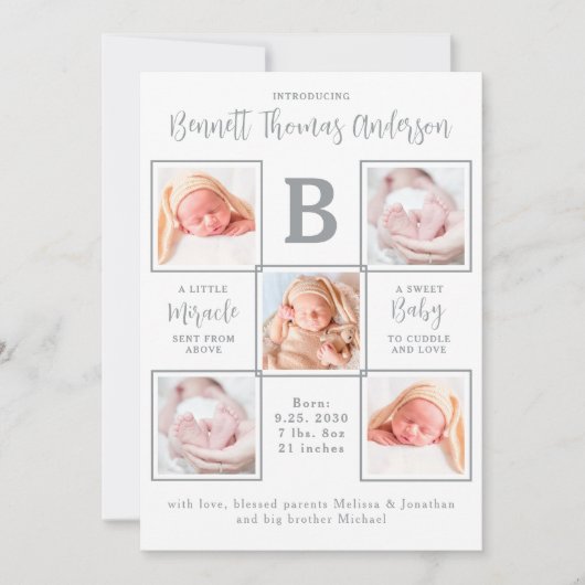 Faire-part Élégant nouveau-né bébé personnalisé 5 photo Colla (Devant)