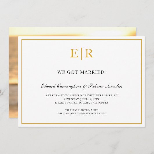 Faire-part Élégant or et blanc Monogramme Mariage officiel (Devant / Derrière)