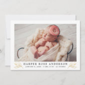 Faire-part Elégant or Floral verdure bébé fille photo naissan (Devant)