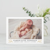 Faire-part Elégant or Floral verdure bébé fille photo naissan (Debout devant)