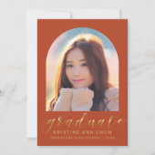 Faire-part Élégant Orange Arch Gold Script Photo Graduation (Devant)