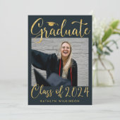 Faire-part Élégant Parties scintillant or Script Chic Blue Ph (Debout devant)