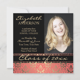 Faire-part Elégant Peach Shimmer Damask Graduation