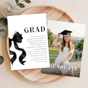 Faire-part Élégant Photo de Diplômé avec un Nœud Noir pour la