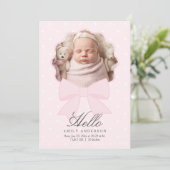 Faire-part Elégant Pink Bow Baby Girl Photo Collage Naissance (Debout devant)