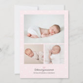 Faire-part Elégant Pink Bow Baby Girl Photo Collage Naissance (Dos)