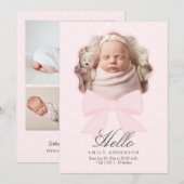 Faire-part Elégant Pink Bow Baby Girl Photo Collage Naissance (Devant / Derrière)