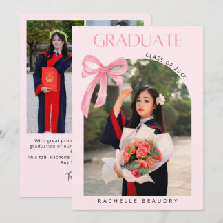 Faire-part Elegant Pink Coquette Bow 5 Photo Graduation