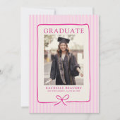 Faire-part Elegant Pink Stripes Bow Frame Graduation Photo  (Devant)