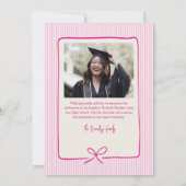 Faire-part Elegant Pink Stripes Bow Frame Graduation Photo  (Dos)