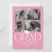 Faire-part Elegant Pink & White Photo Collage Graduation (Devant)