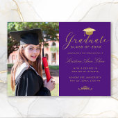 Faire-part Élégant Purple Gold Formal Script Photo Graduation