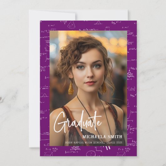 Faire-part Elegant Purple Math Handwritten Photo Graduation (Devant)