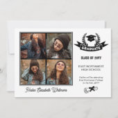 Faire-part Elégant quatre photo noir | Diplôme blanc (Devant)