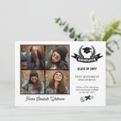 Faire-part Elégant quatre photo noir | Diplôme blanc (Debout devant)