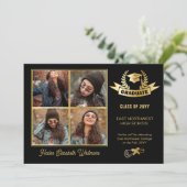 Faire-part Elégant quatre photo noir | Diplôme d'or (Debout devant)