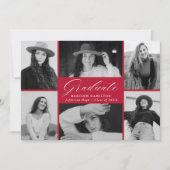 Faire-part Élégant Red Graduate 12 Photo Collage Graduation (Devant)