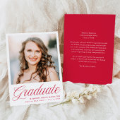 Faire-part Elegant Red Script Photo Graduation
