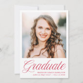 Faire-part Elegant Red Script Photo Graduation (Devant)